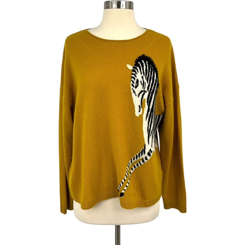 Maeve Anthropologie Zebra Sweater Womens Medium Mustard Yellow Cashmere